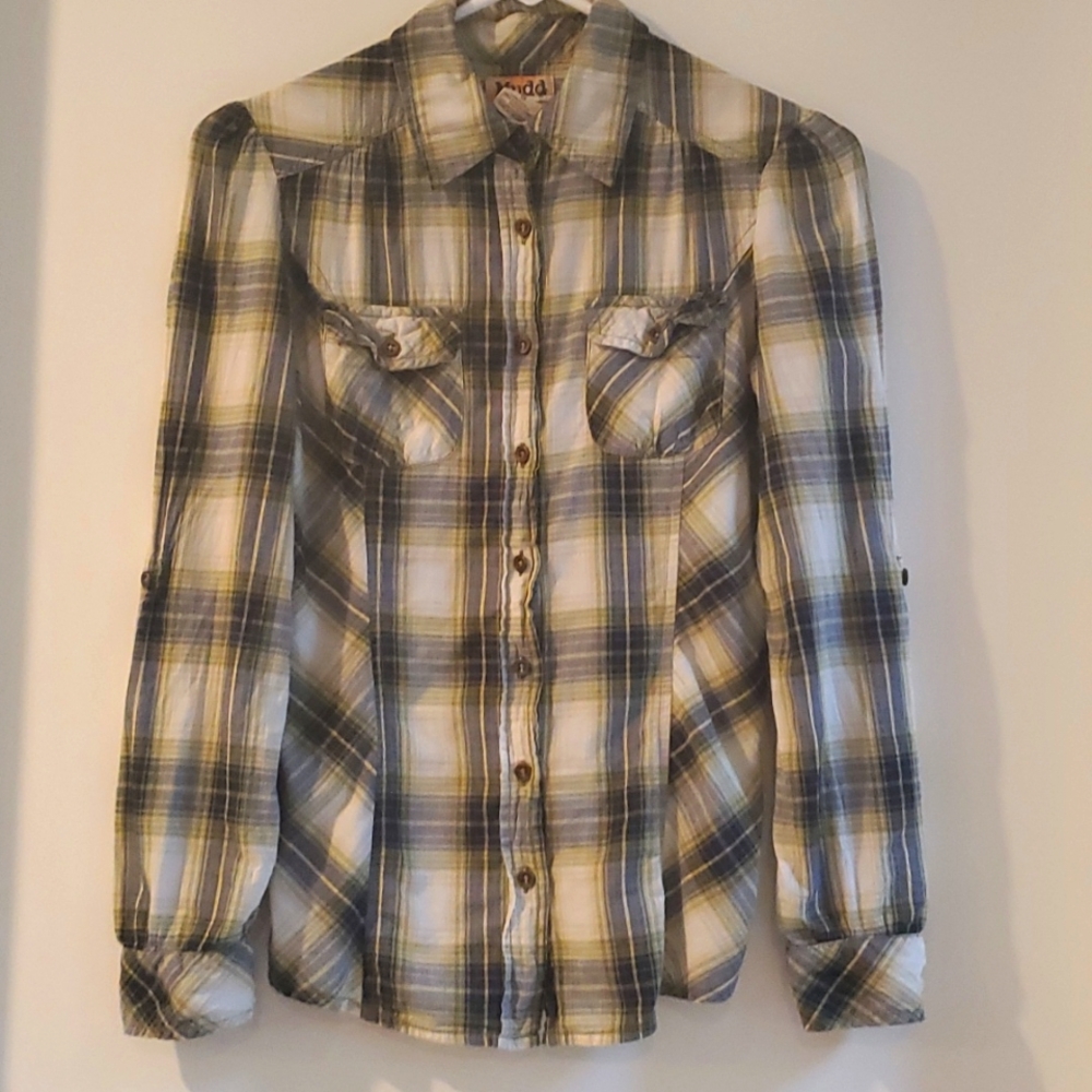 Mudd girls green and white button down, Size 12
